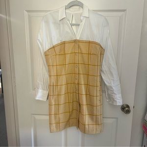 Anthropologie Maeve Knit Twofer Yellow and White Mini Dress